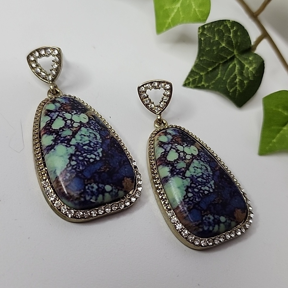 Gold and Faux Turquoise Drop Earrings